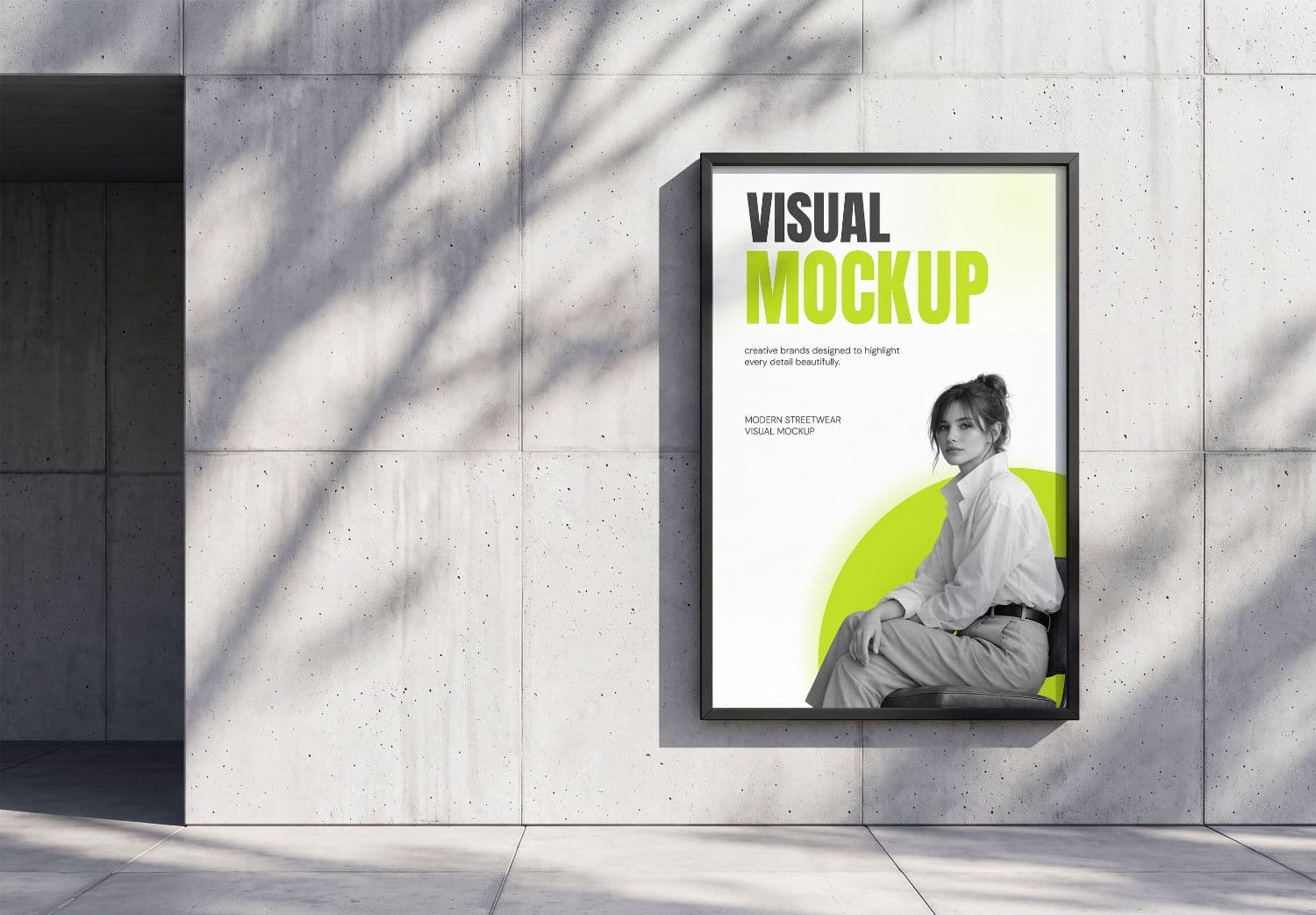 Outdoor Framed Poster Mockup on a Sunlit Concrete Wall