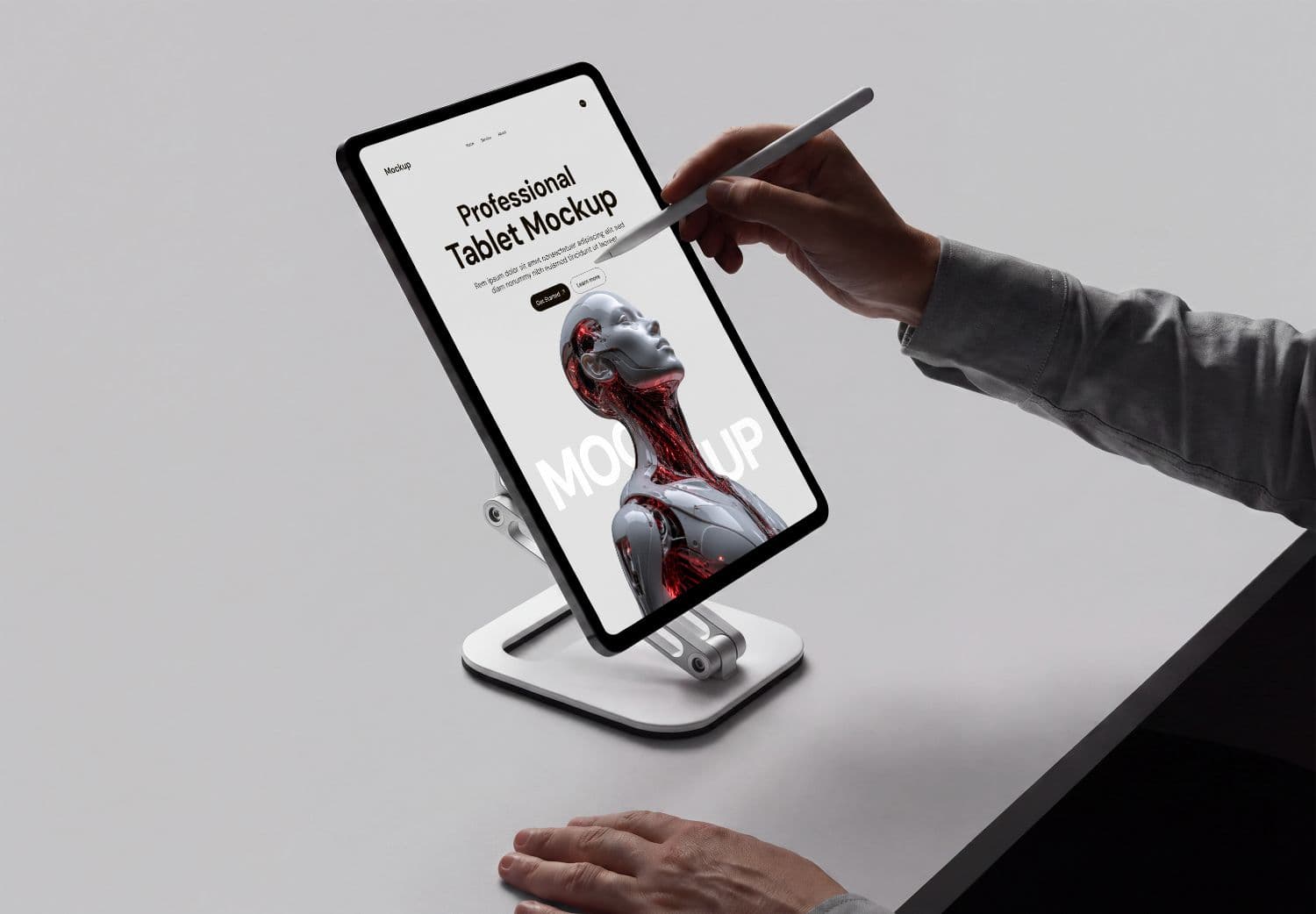 Tablet Mockup with Stylus Pen on Adjustable Stand