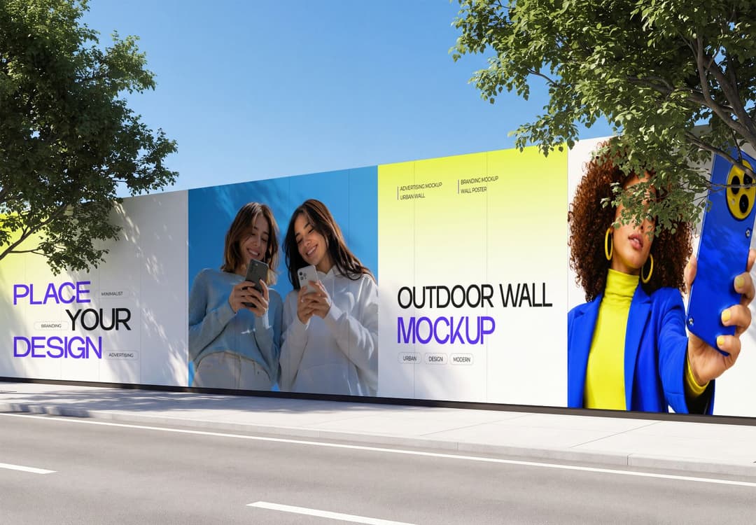 Street-Level Building Wall Advertising Mockup in Daylight