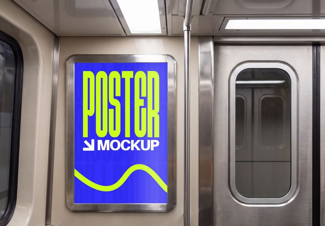 Subway Station Poster Mockup in a Stainless Steel Frame