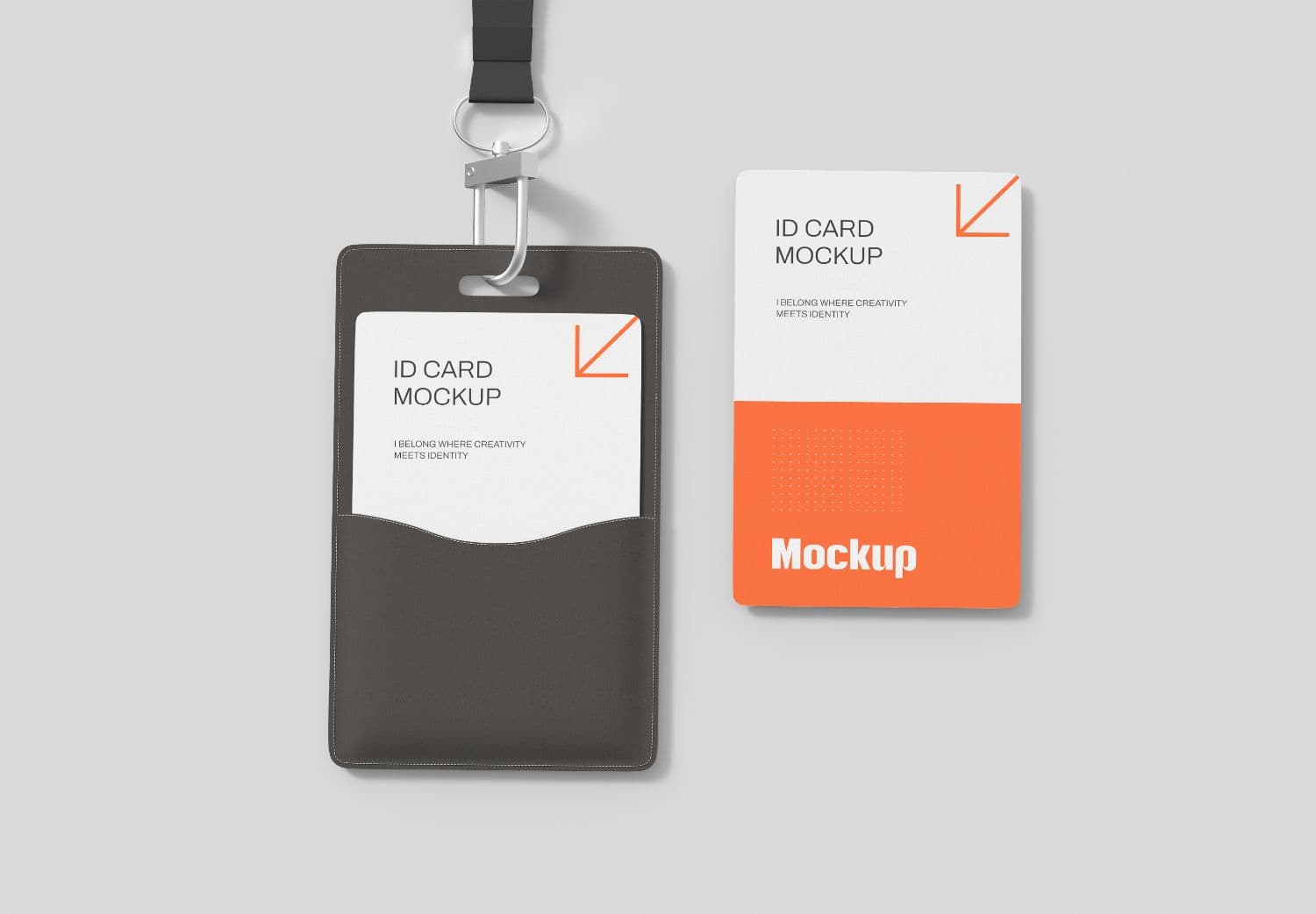 Modern ID Card Mockup with Leather Holder & Orange Accent – PSD Template