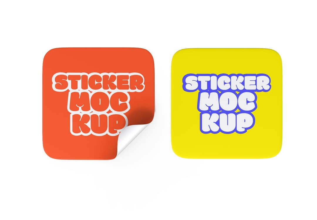 Vibrant Square Sticker Mockup with Peeling Corner Effect
