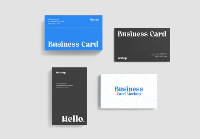 Modern Business Card Mockup Set - Blue, Black & White Designs