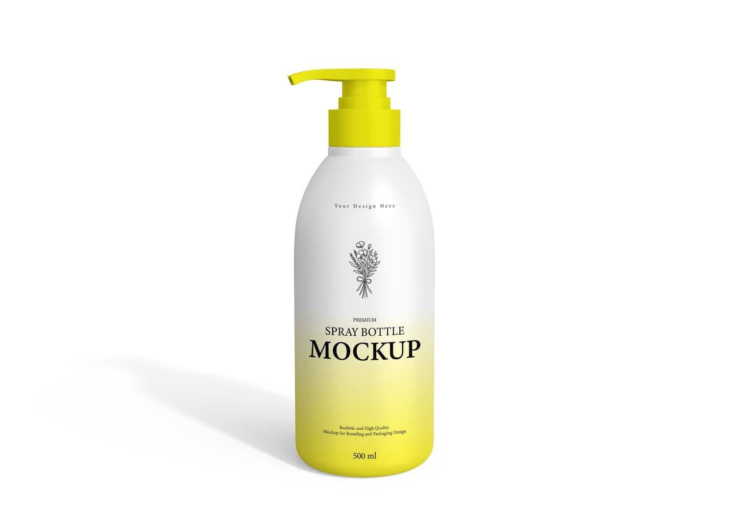 White & Yellow Pump Bottle Mockup - 500ml High Quality Packaging Template