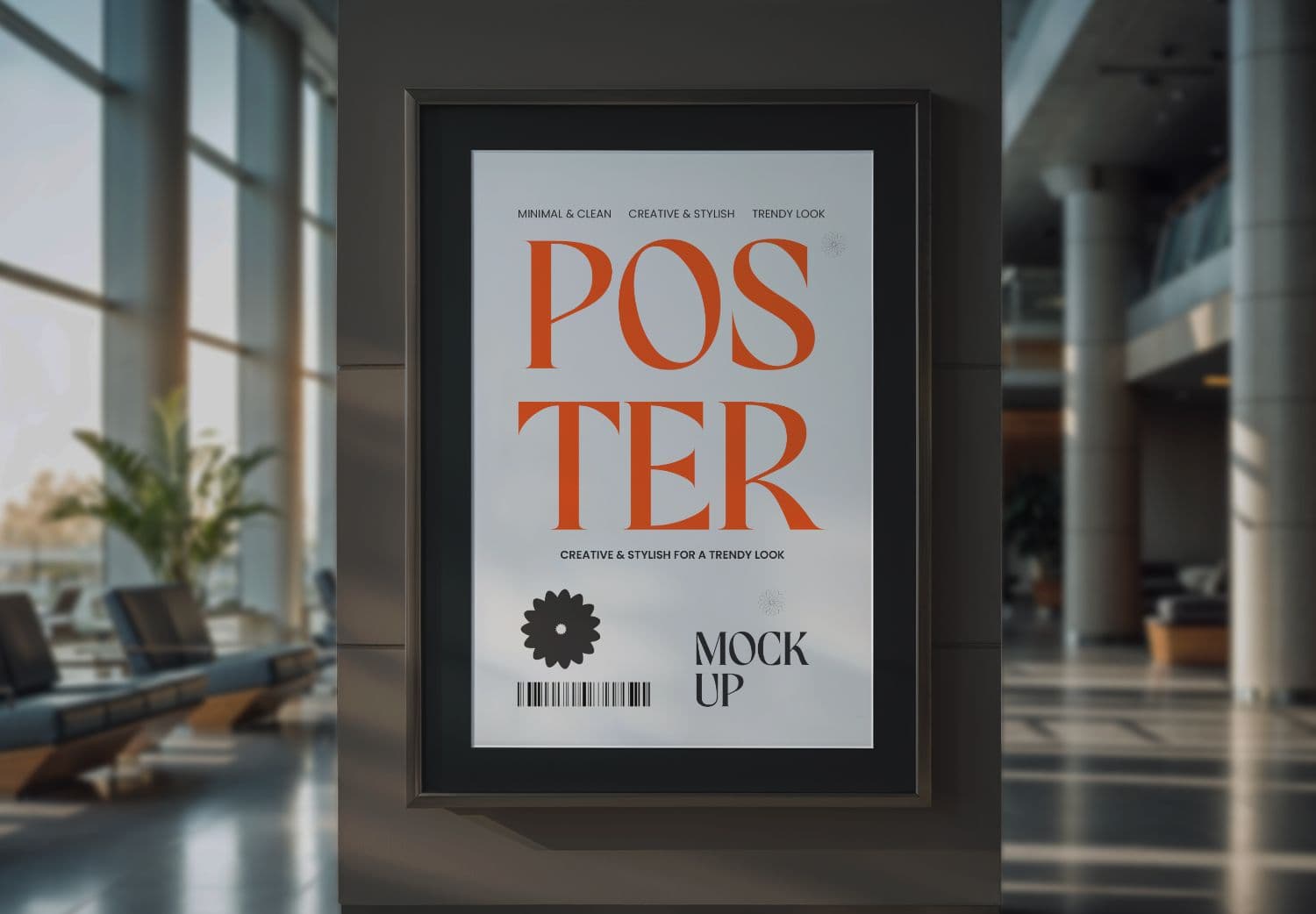 Modern Lobby Framed Poster Mockup - Editable PSD Template