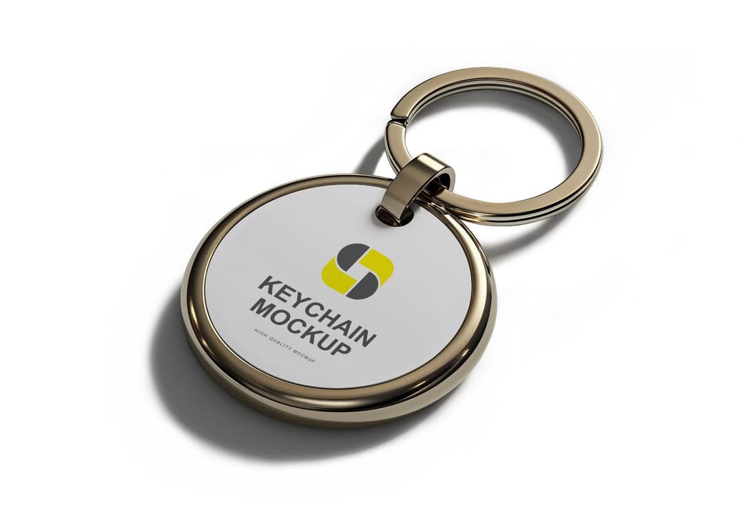 Premium Gold Keychain Mockup - Round Metal Tag for Logo & Branding Design