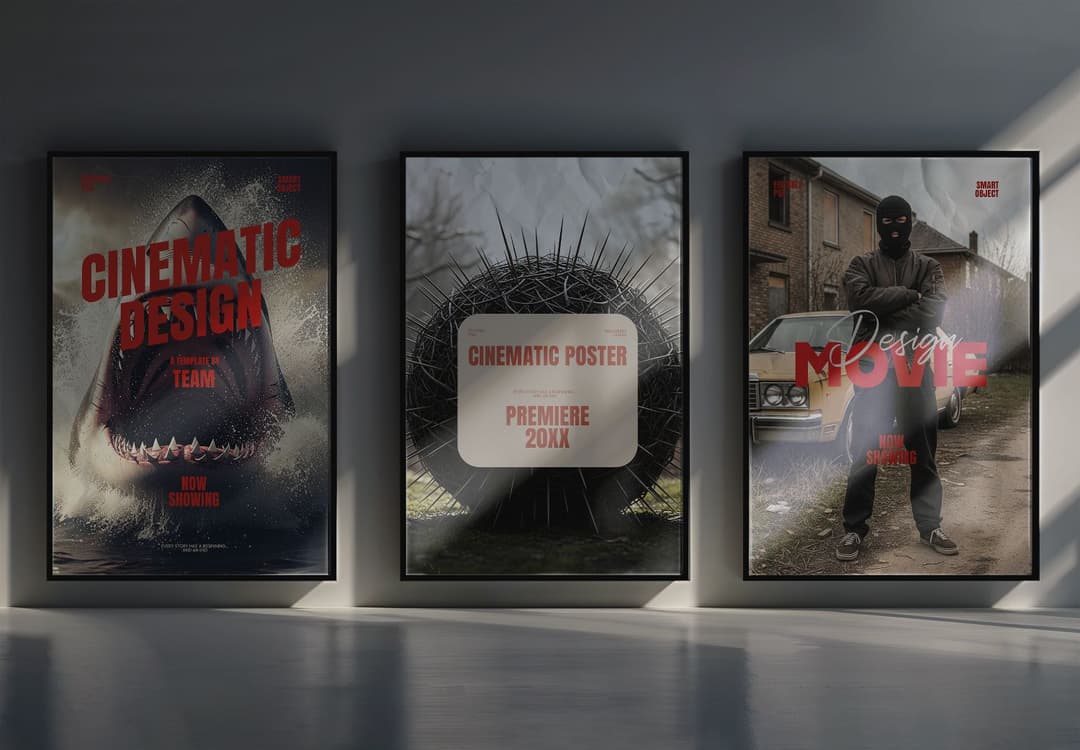 Cinematic Movie Poster Mockup Set - 3 Framed Designs for Film & Event Promotions
