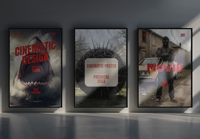 Cinematic Movie Poster Mockup Set - 3 Framed Designs for Film & Event Promotions