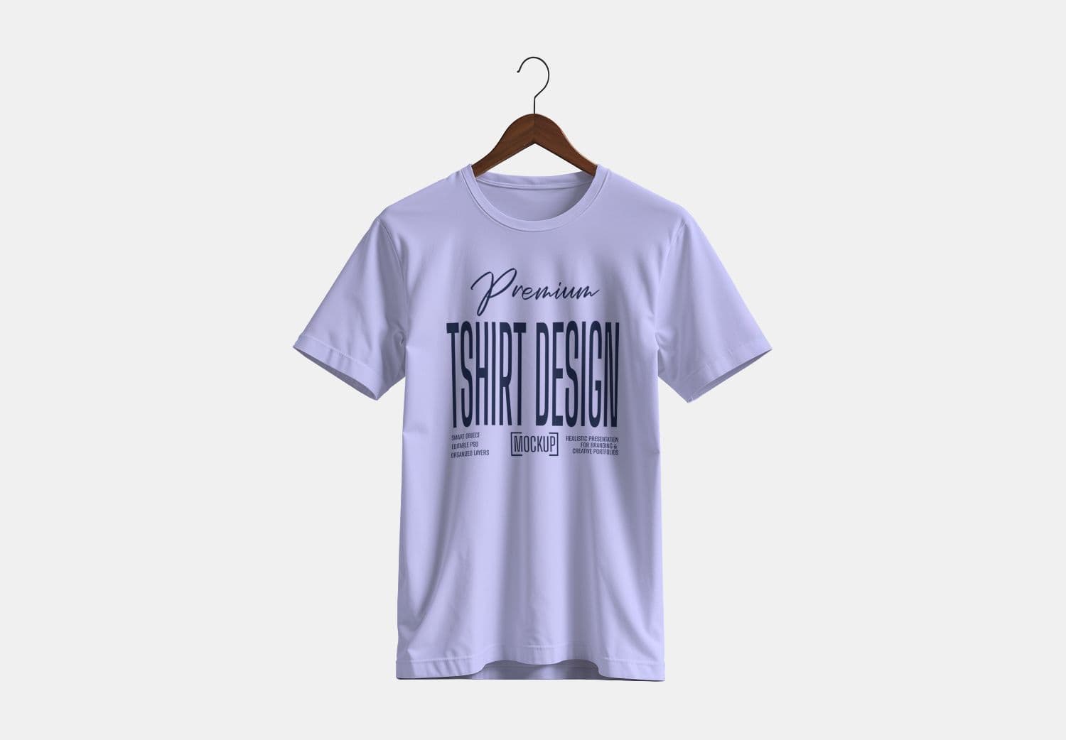 High Quality White T-Shirt Mockup on Wooden Hanger - Clean Design Presentation
