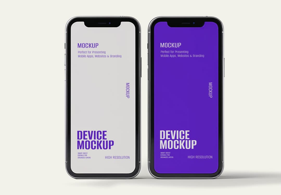Dual iPhone Mockup Set - Silver & Black for App & Website UI/UX Presentation