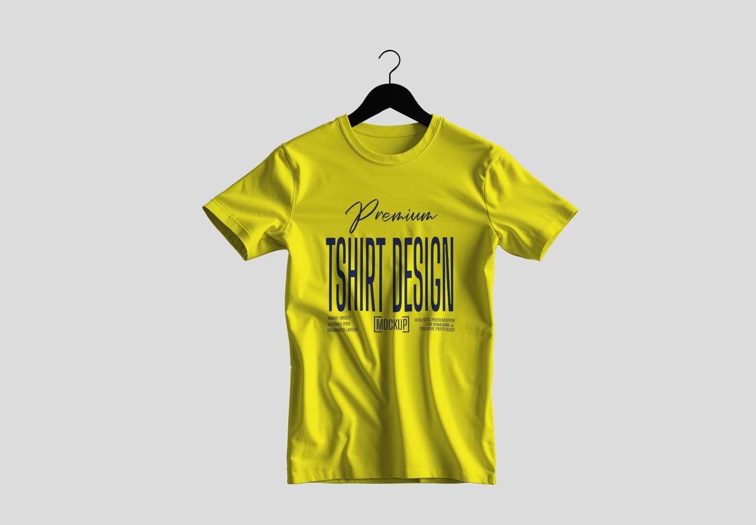 Vibrant Yellow T-Shirt Mockup on Black Hanger - High Quality Design Presentation