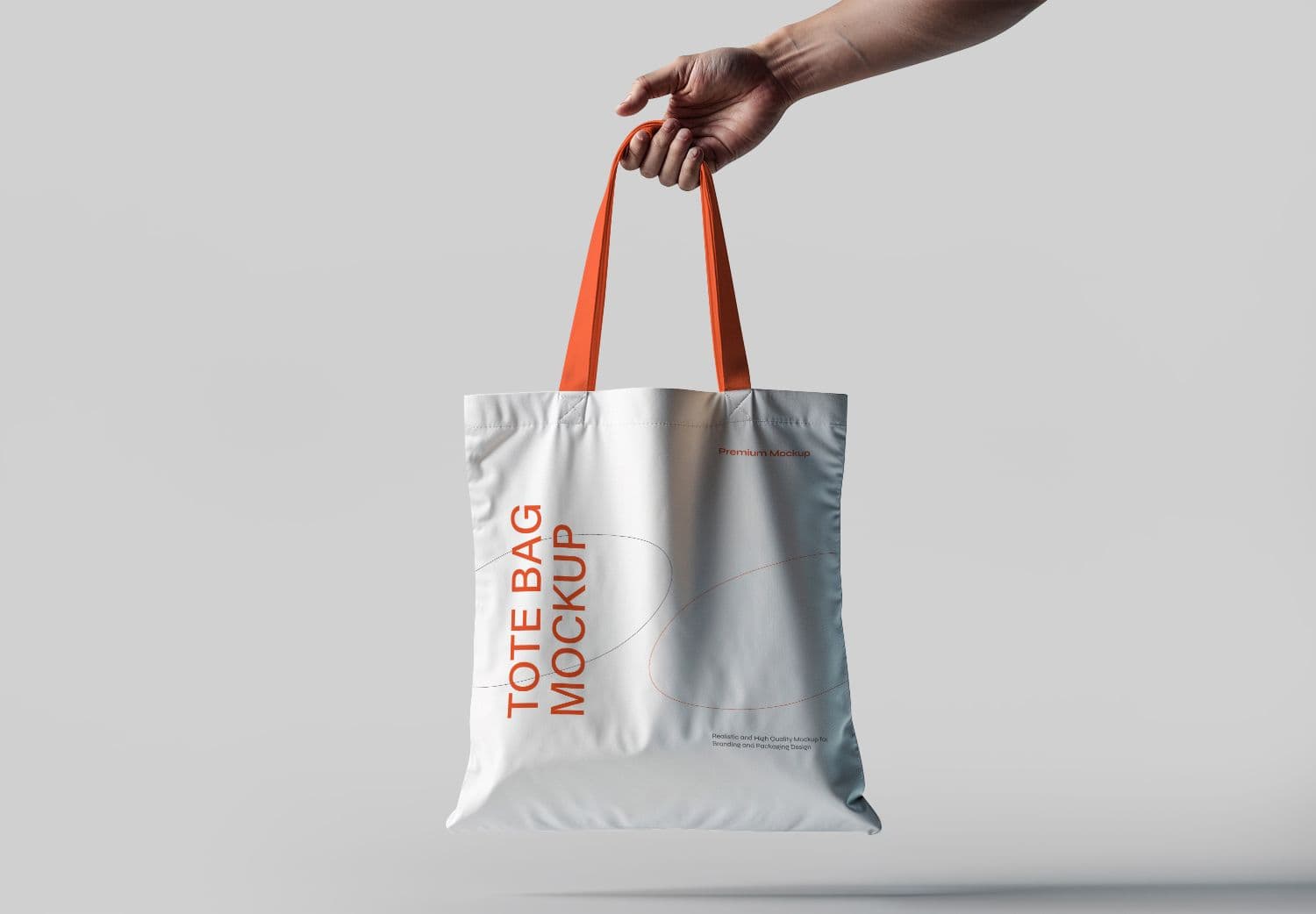 Hand-Held White Tote Bag Mockup with Orange Straps - High Quality Branding Template