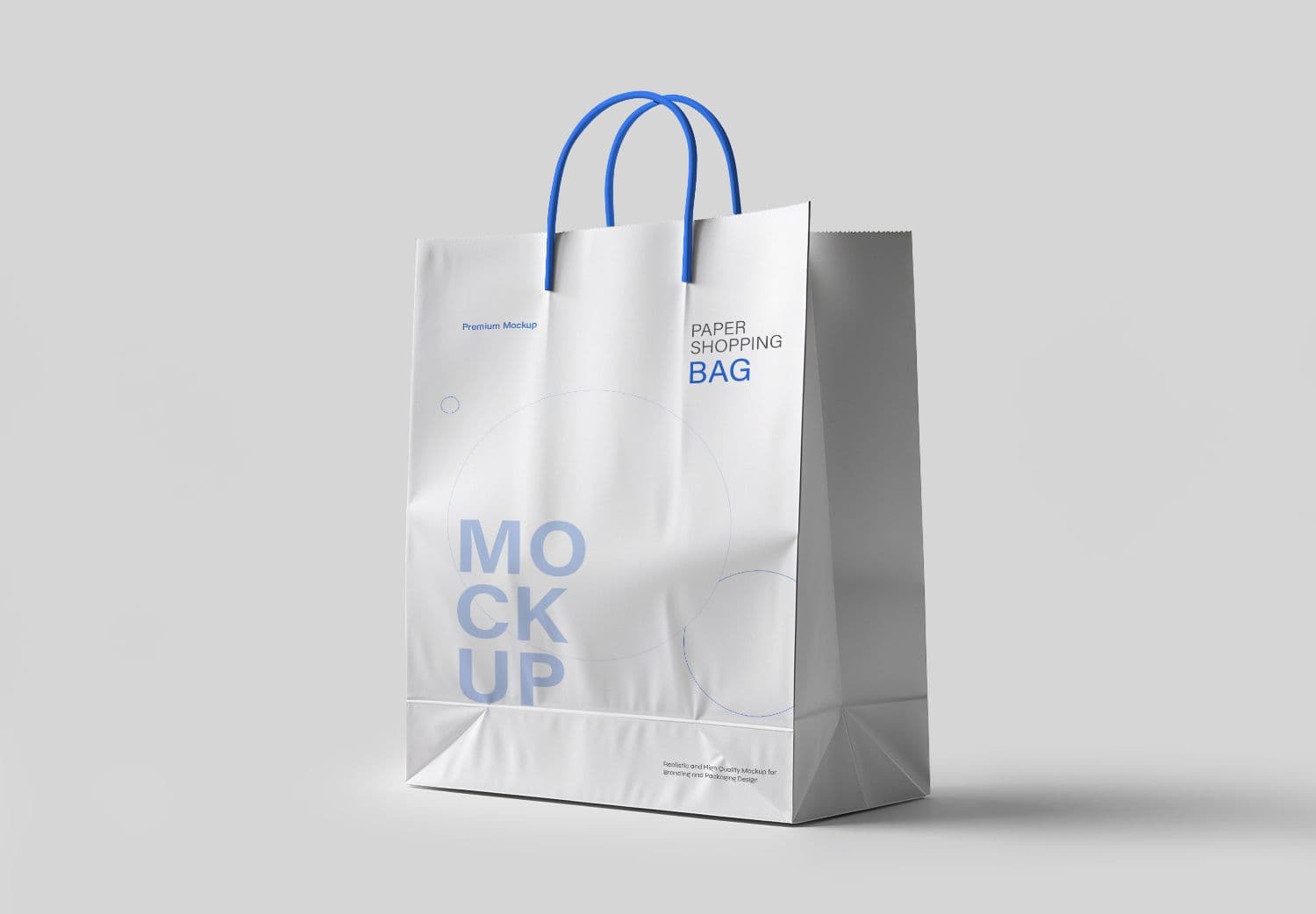 White Paper Shopping Bag Mockup with Blue Handles - High Quality Branding Template