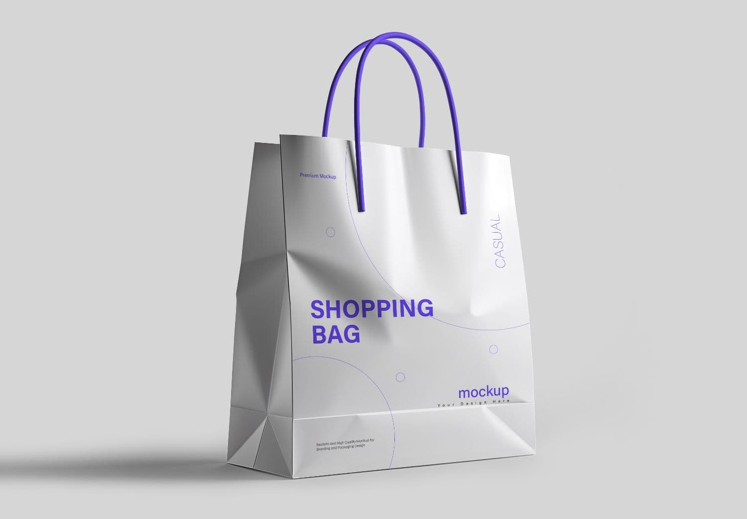 White Shopping Bag Mockup with Purple Handles - High Quality Branding Template