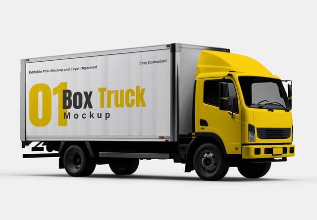 Yellow & White Box Truck Mockup for Branding