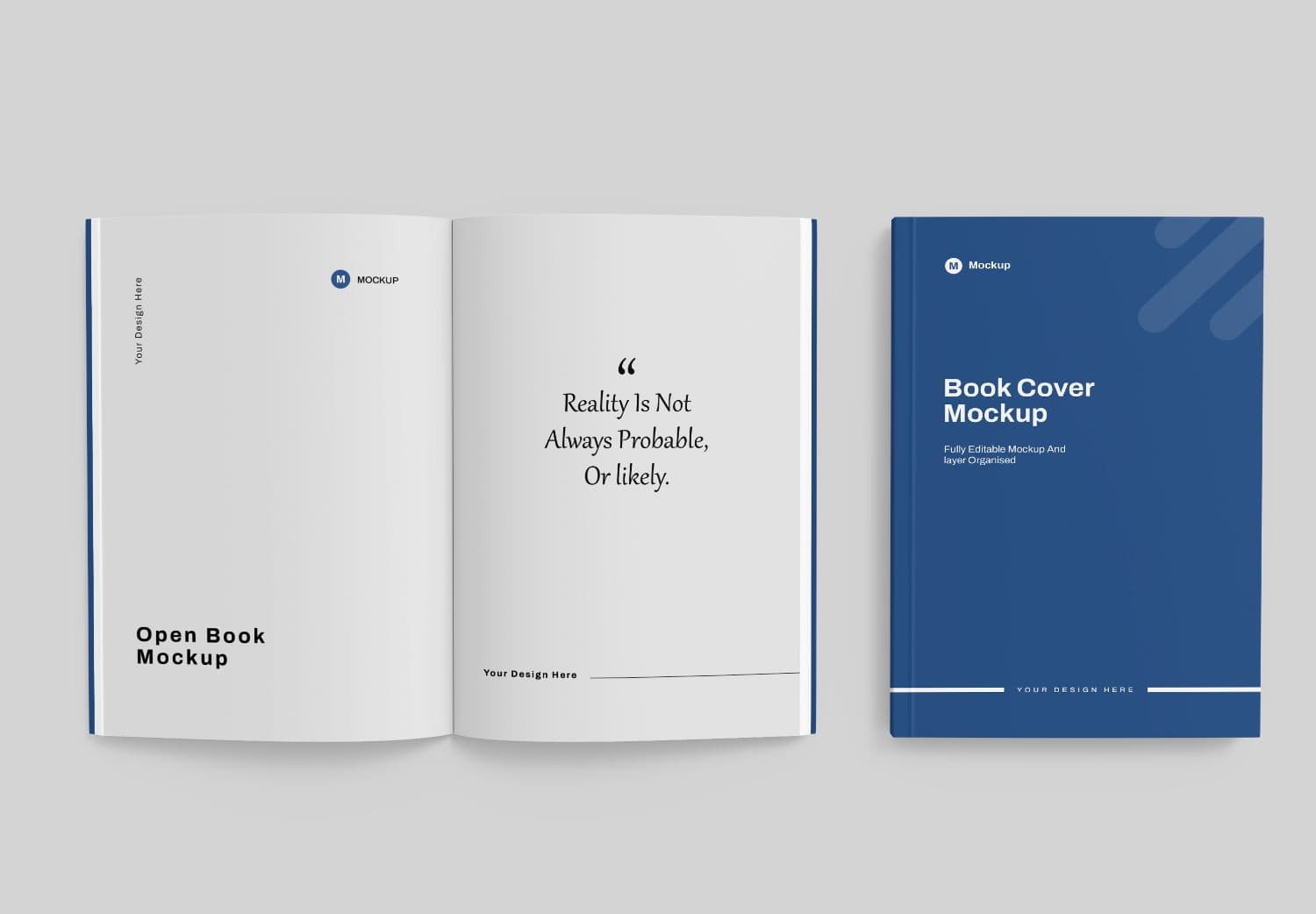 Blue Book Cover & Open Layout Mockup