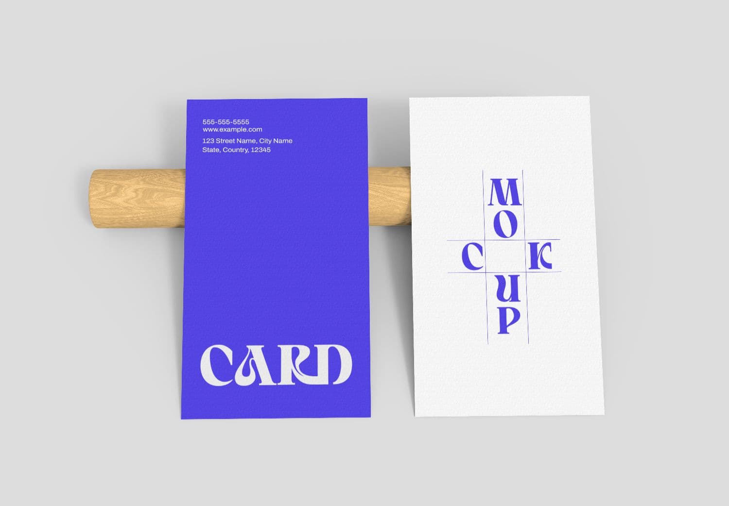 Purple & White Business Card Mockup on Wood