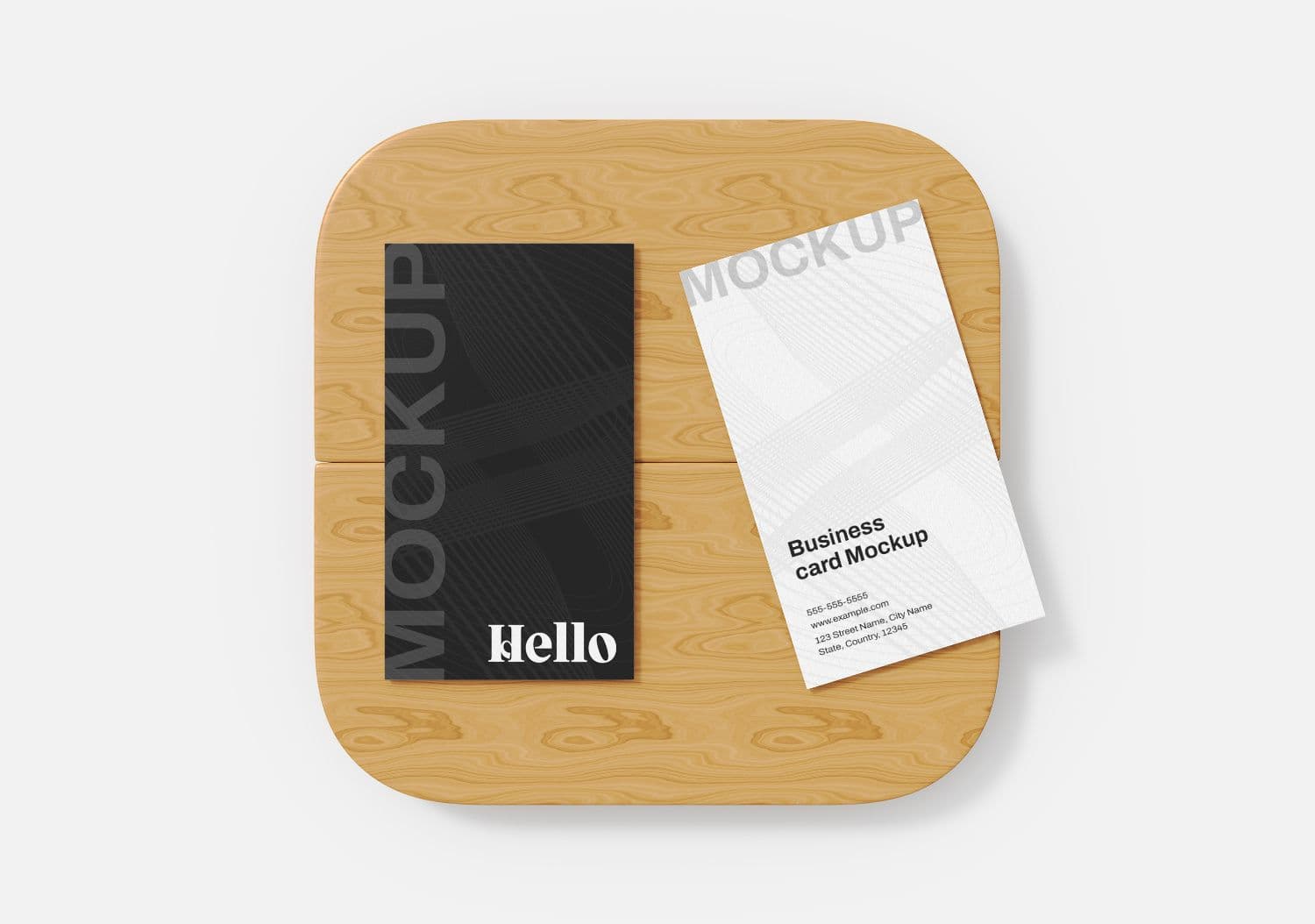 Black & White Business Card Mockup on Wood