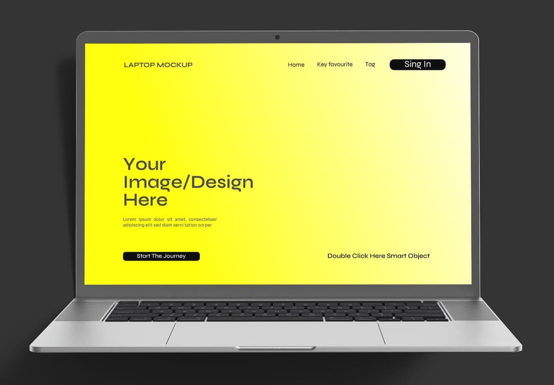 Bright Yellow Laptop Screen Mockup - Front View Template