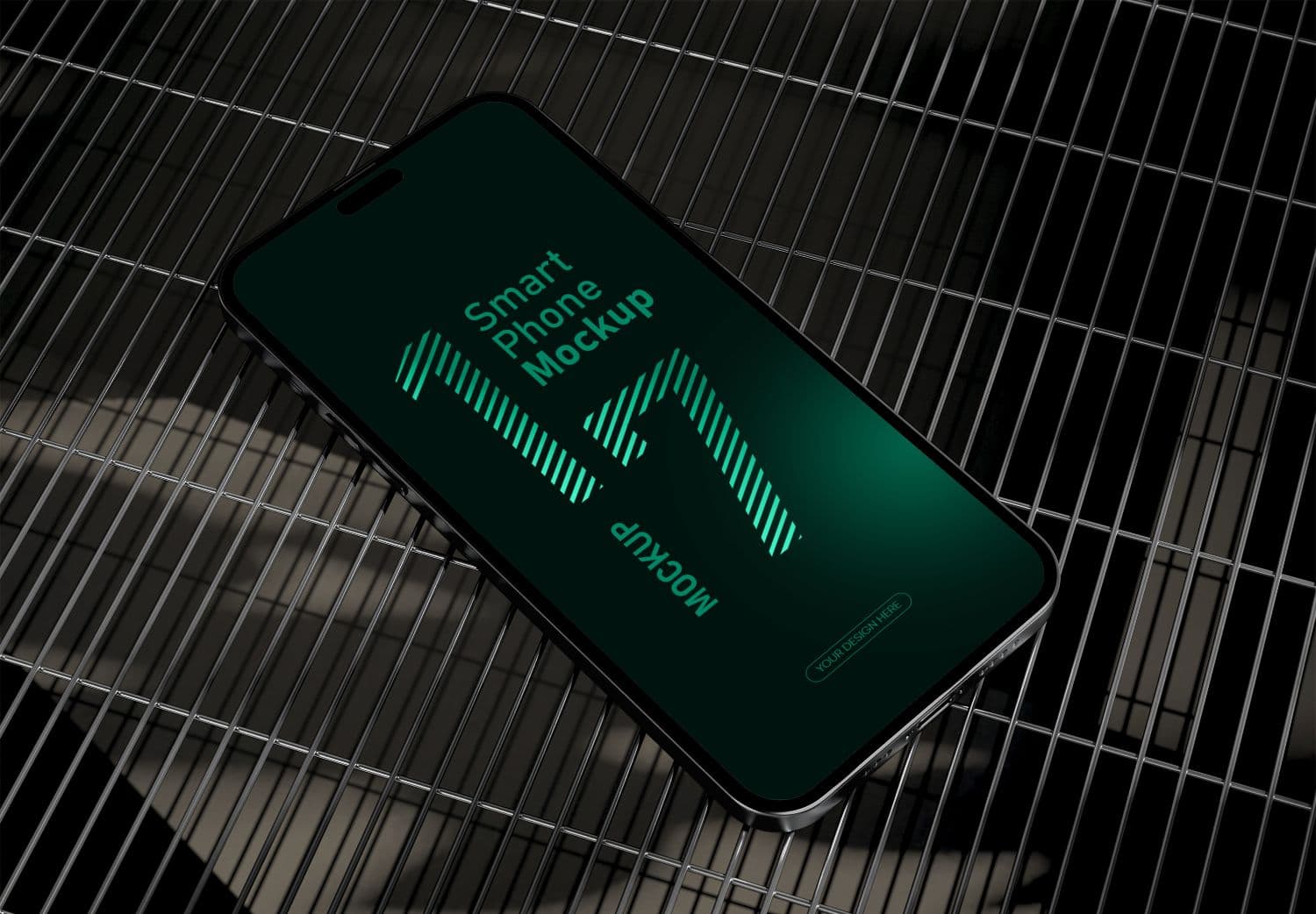 iPhone 15 Pro Mockup on Metal Grid | High Quality Smartphone Design Template
