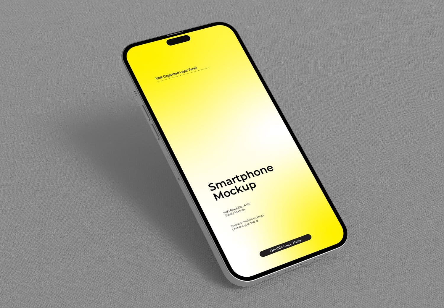 iPhone 15 Pro Mockup - Vibrant Yellow Screen on Textured Gray Surface