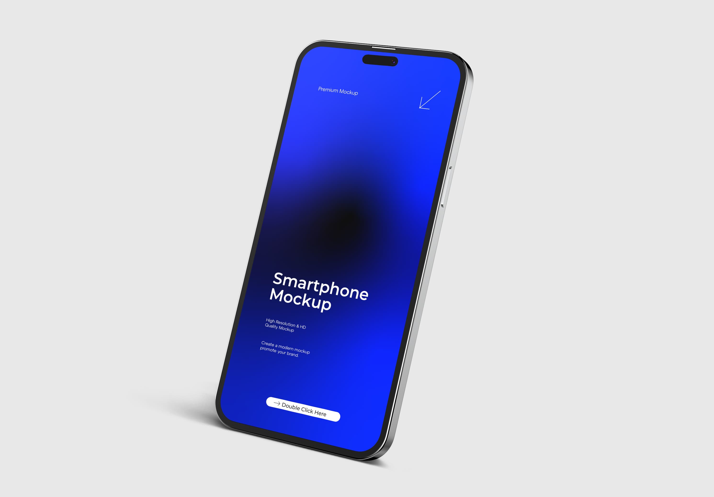 iPhone 15 Pro Mockup - Floating Blue Screen on Clean White Background