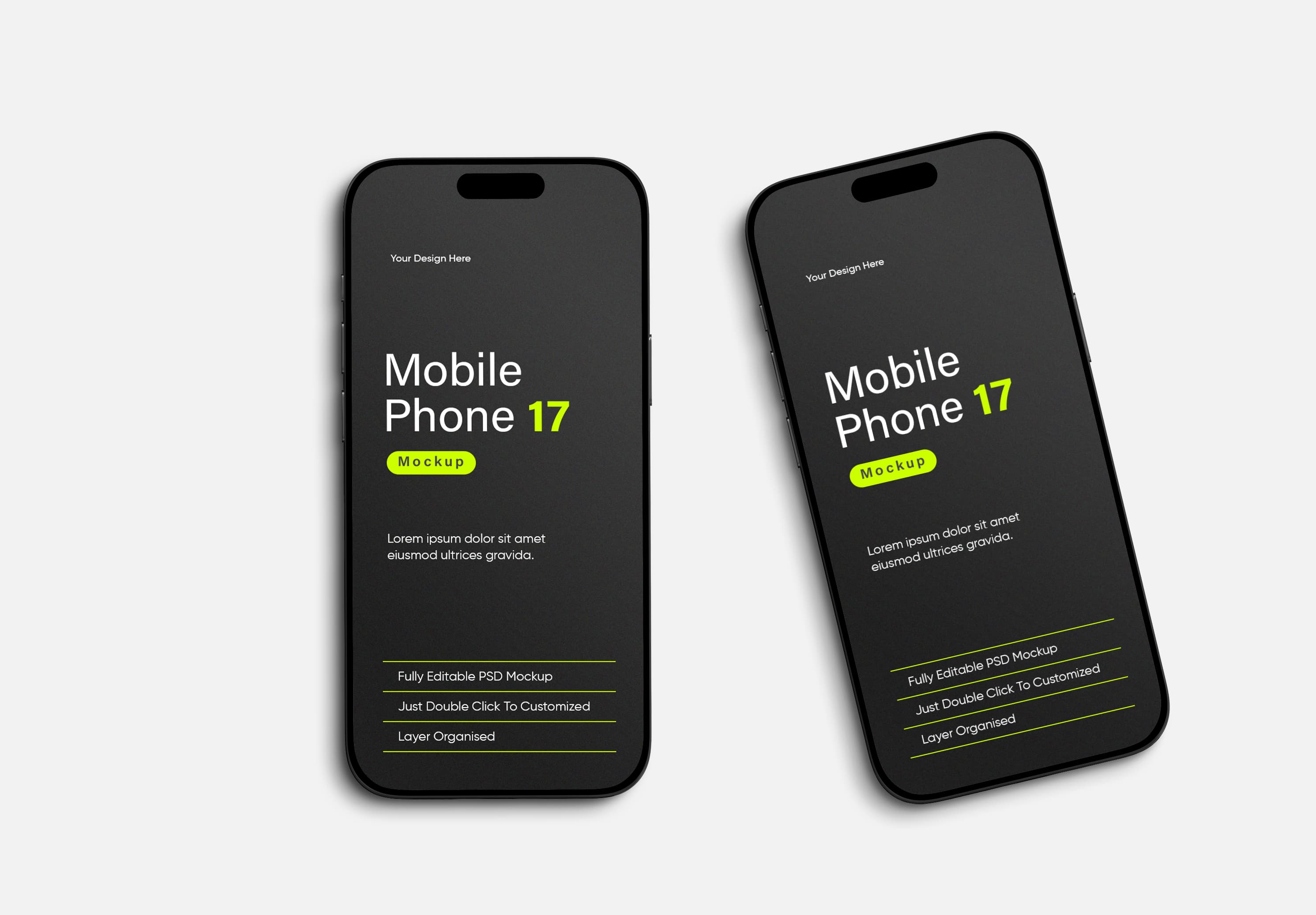 Dual iPhone 17 Mockup PSD for App UI & Mobile Screen Showcase
