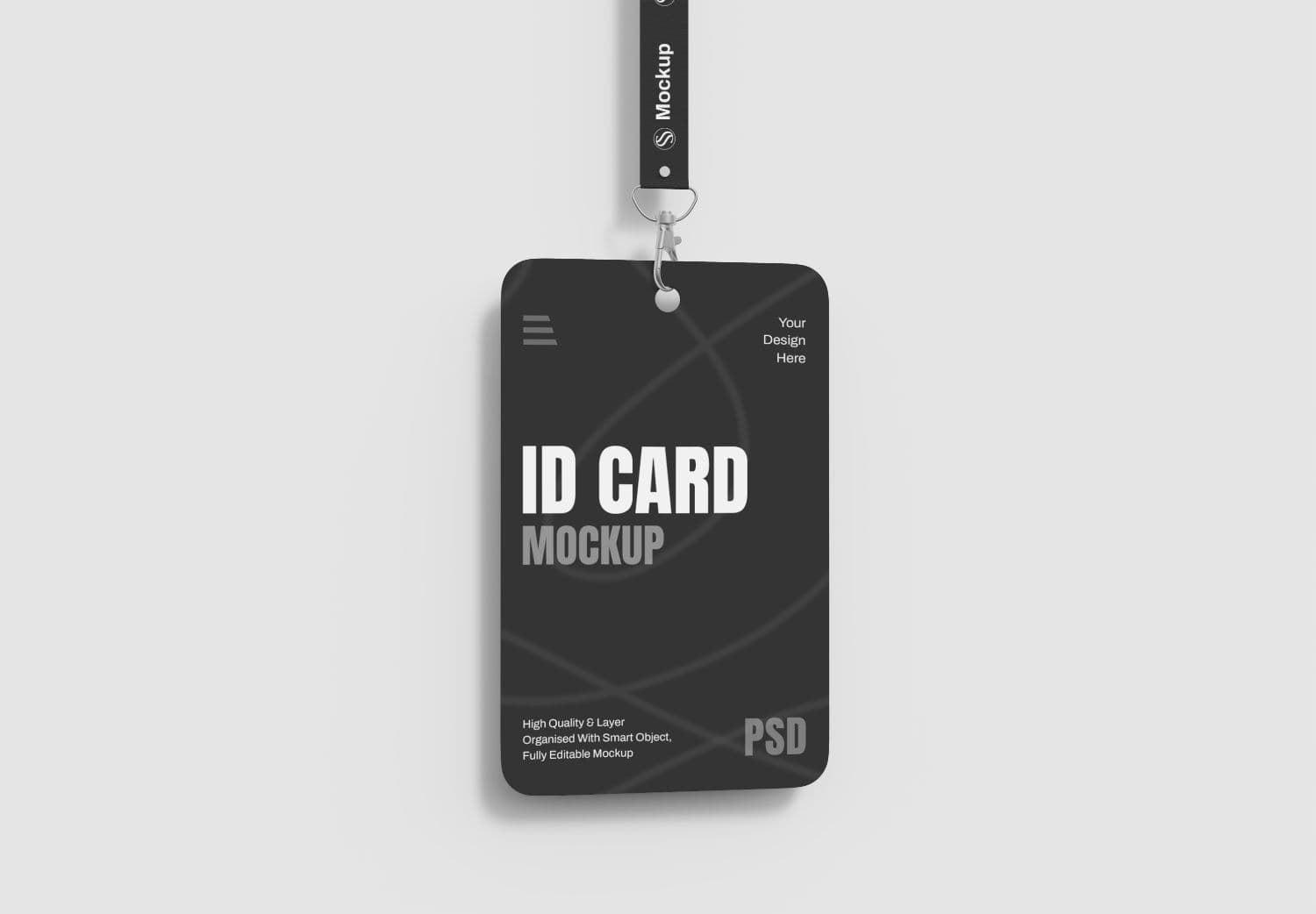 Black ID Card Mockup with Clip Lanyard - High Quality PSD Template