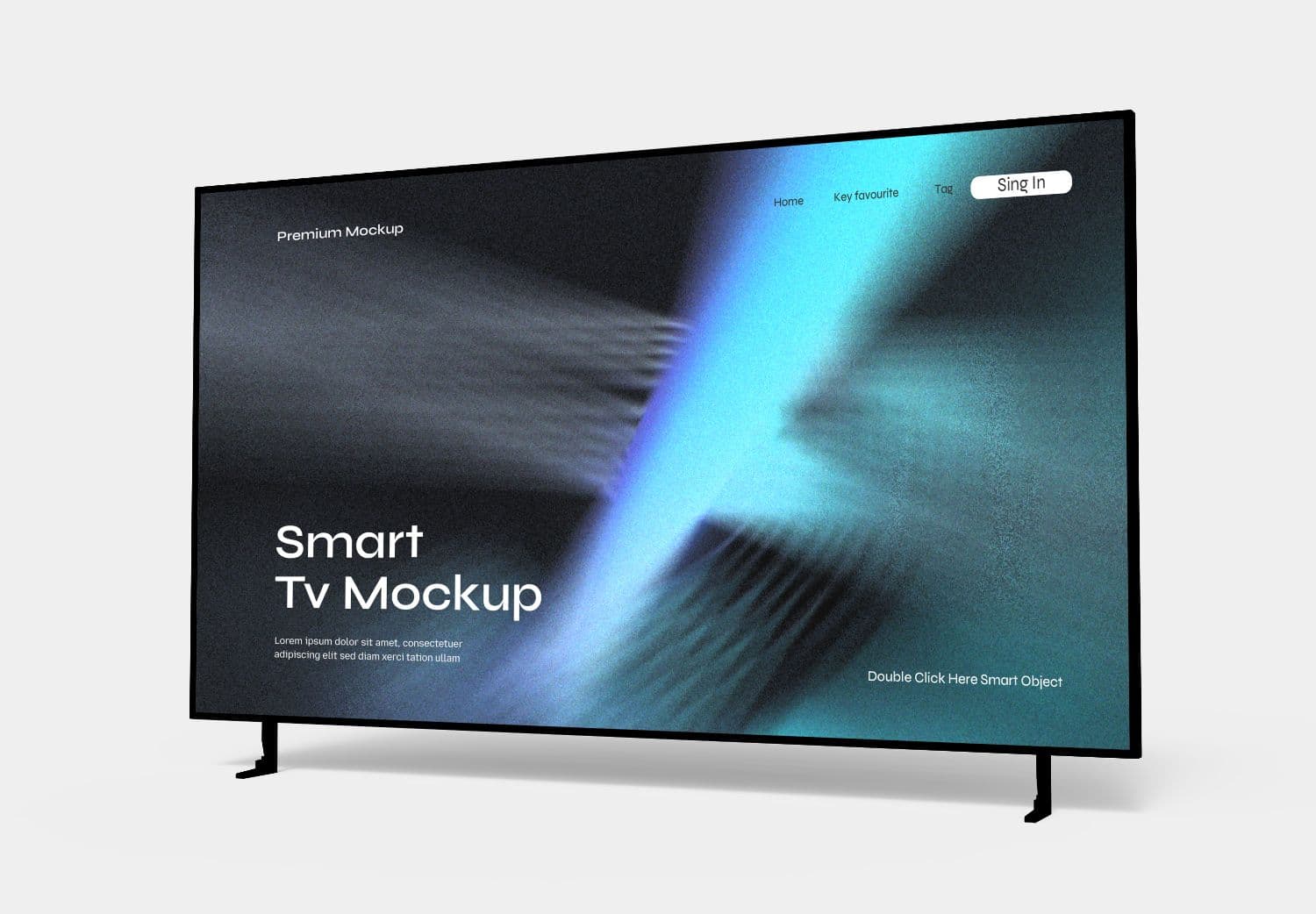 High Quality Smart TV Mockup - Angled View with Abstract Blue & Black Display