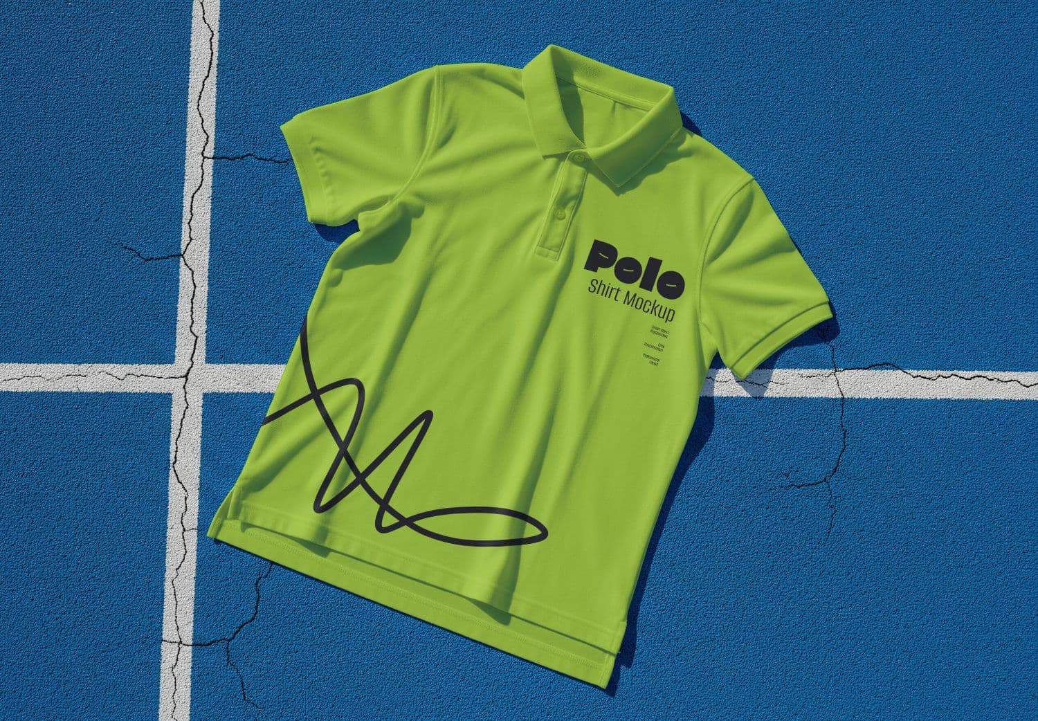 Neon Green Polo Shirt Mockup - Sports Court Flat Lay Template