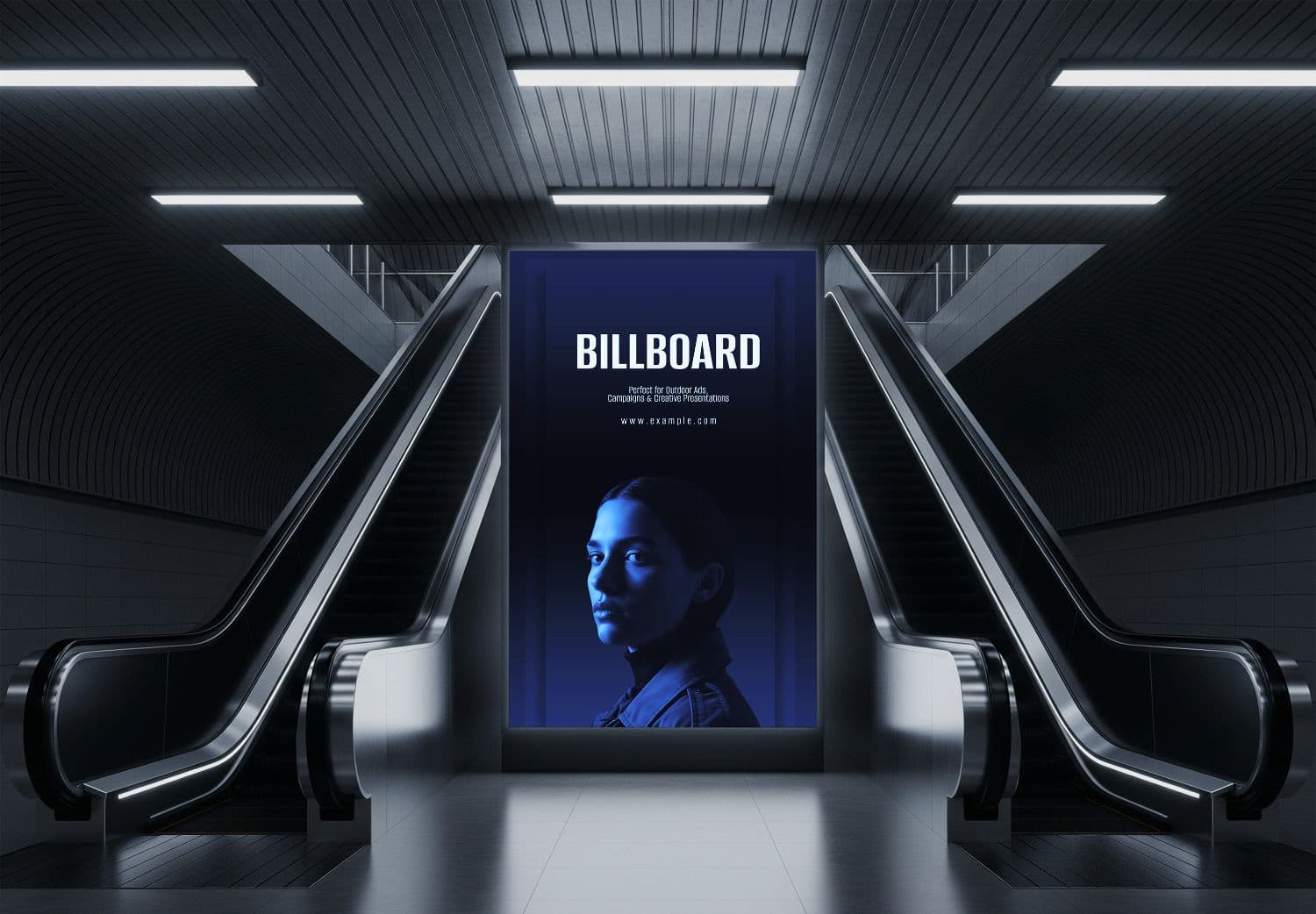 Subway Escalator Billboard Mockup - Urban Transit Advertising