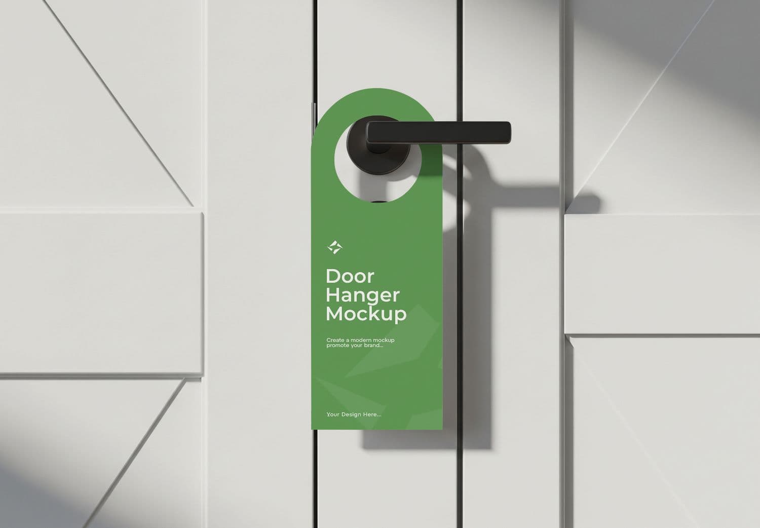 Realistic Door Hanger Mockup on Modern White Door - High Quality Branding for Hotels & Services