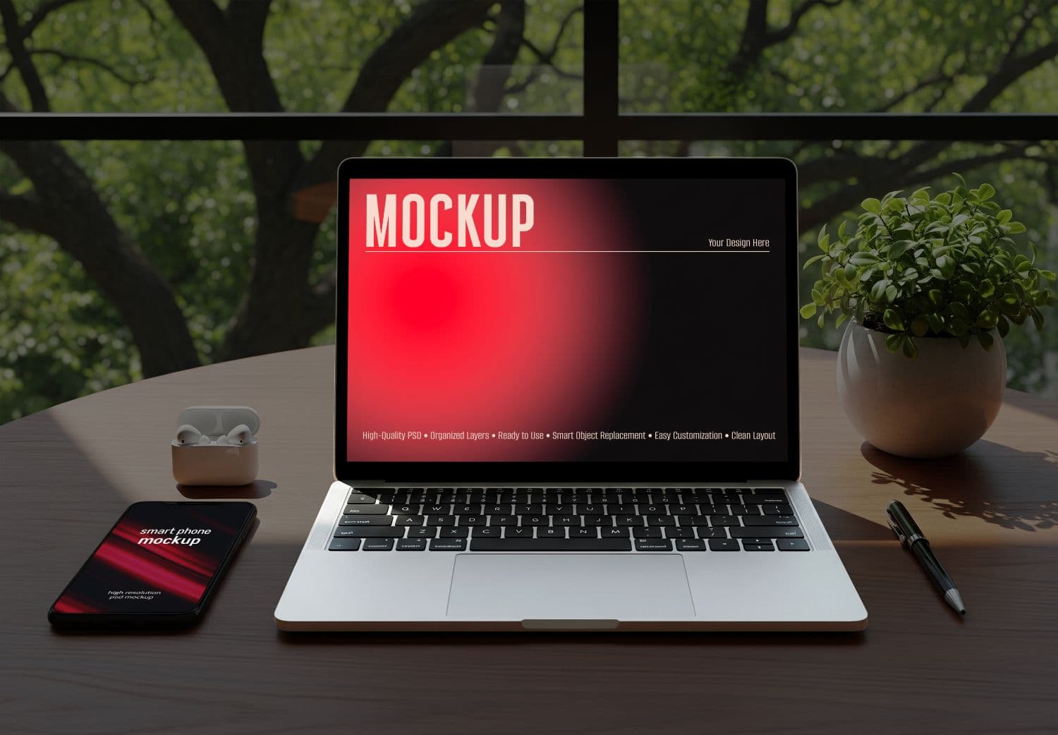 Free Laptop and Phone Desk Mockup For Presentation