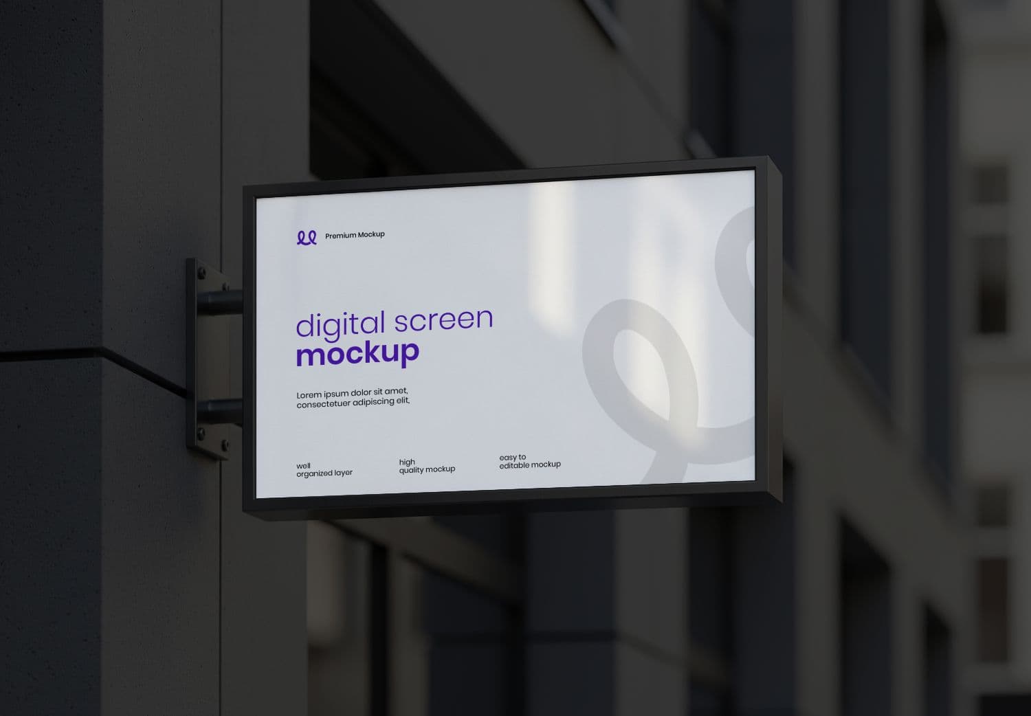 High Quality Wall-Mounted Digital Screen Mockup - Realistic Display for Modern Branding & Advertising
