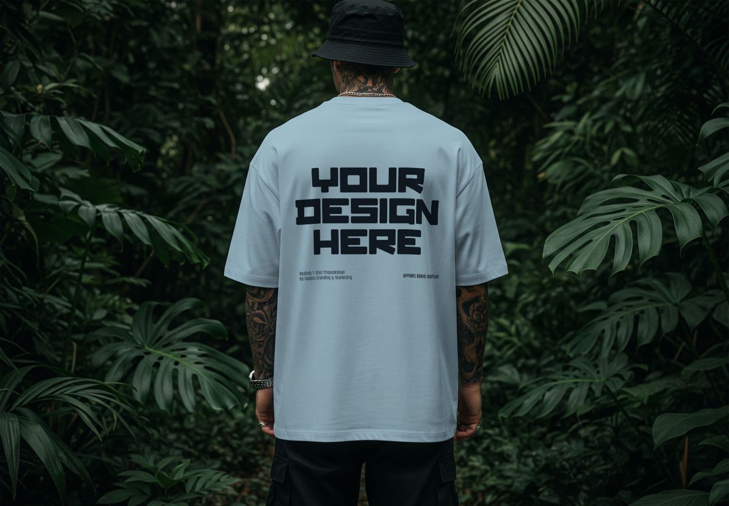 Back View T-Shirt Mockup in Outdoor Jungle Scene