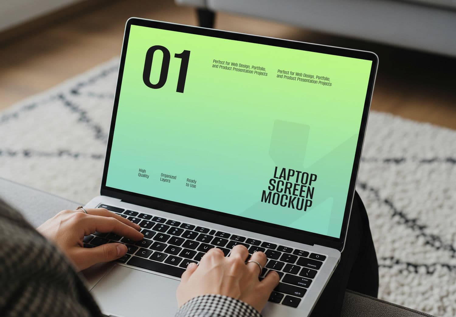 Laptop Screen Mockup with Hands Typing for Web & Portfolio Projects