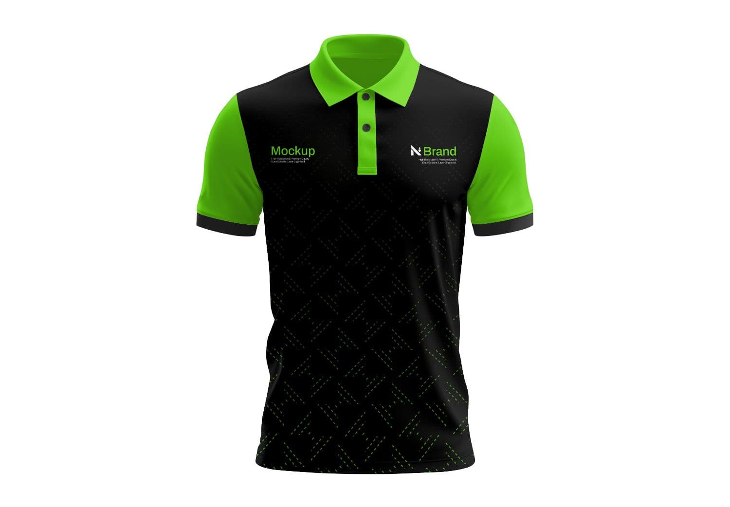 Black & Neon Green Polo Shirt Mockup with Geometric Pattern