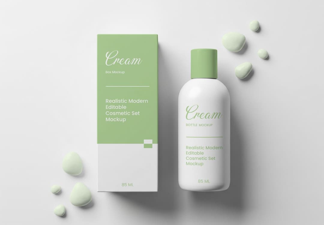 Mint Cream Bottle & Box Mockup Set