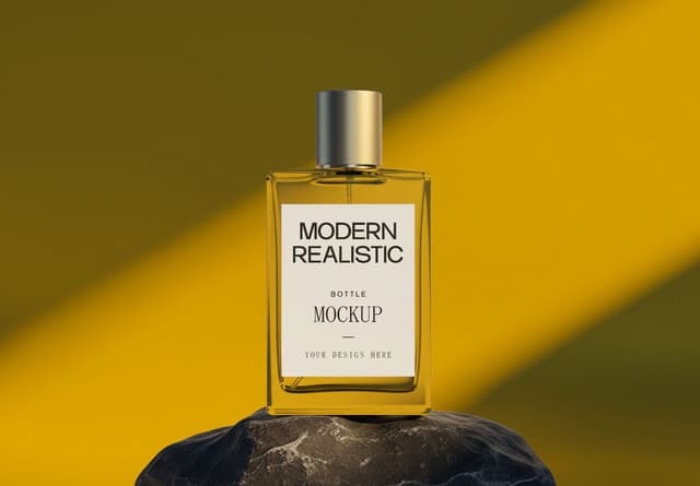 Modern Glass Perfume Bottle Mockup on Stone