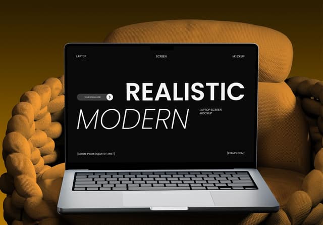 Modern Laptop Mockup on Textured Chair