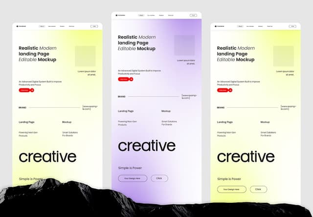 Realistic Modern Landing Page Mockup for Web Design