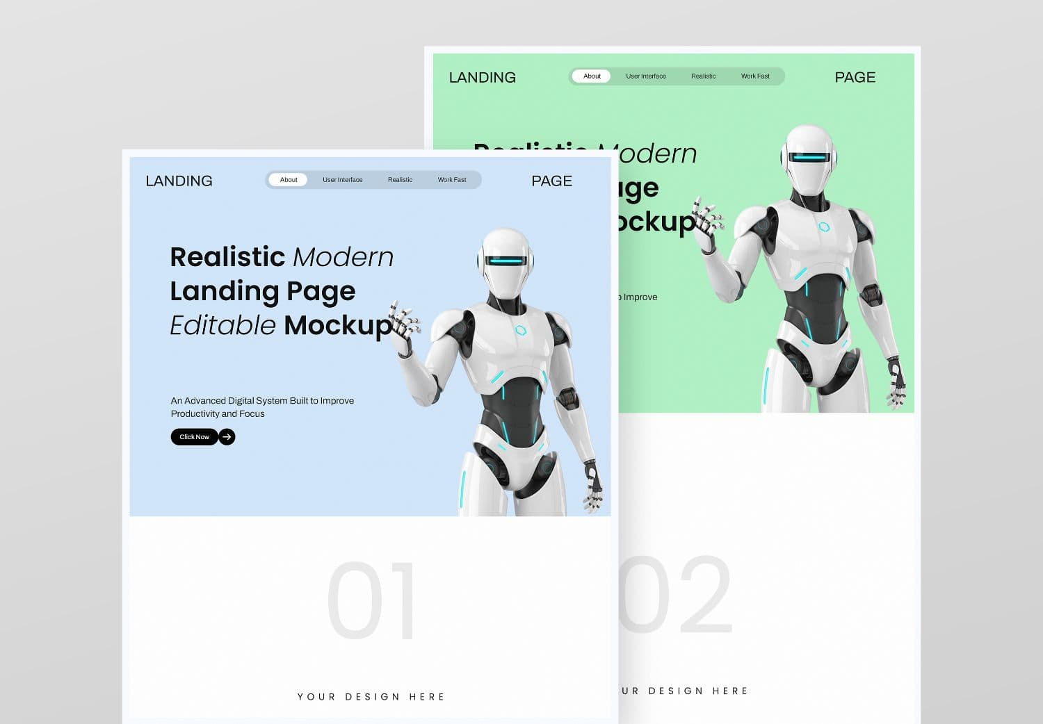 Realistic Robot Landing Page Mockup for Digital Projects