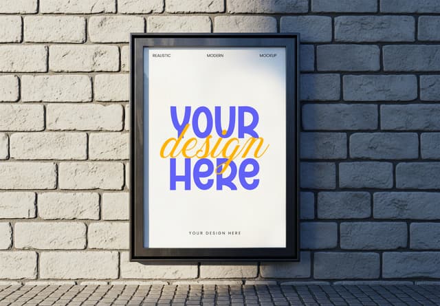 Brick Wall Framed Poster Mockup Display