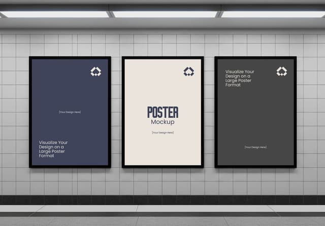 Subway Tile Wall Triple Poster Mockup Display