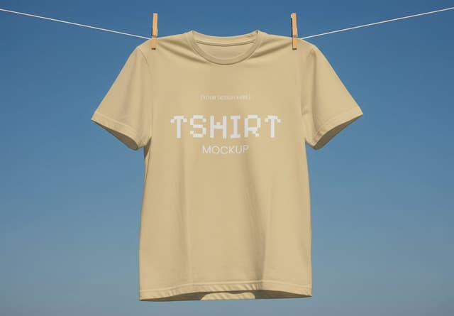 Realistic Beige T-Shirt Hanging Mockup