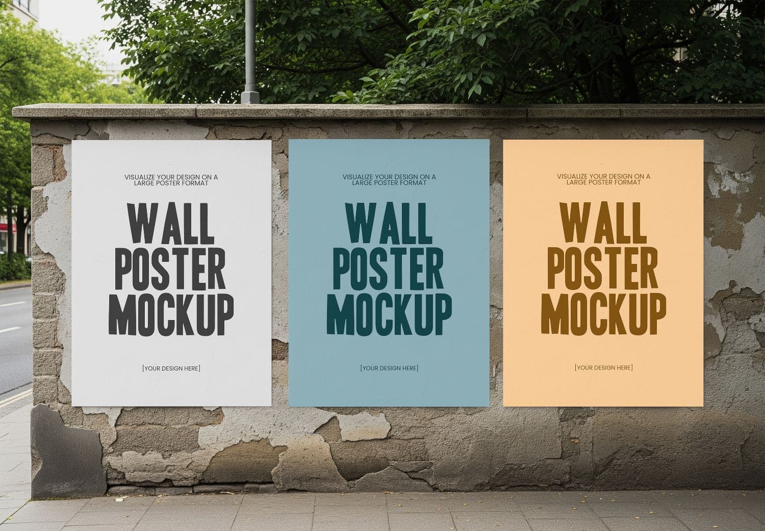 Three Panel Outdoor Wall Poster Mockup