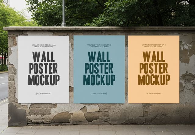 Three Panel Outdoor Wall Poster Mockup