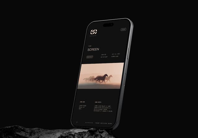 Dark iPhone Screen Mockup Black Background Display