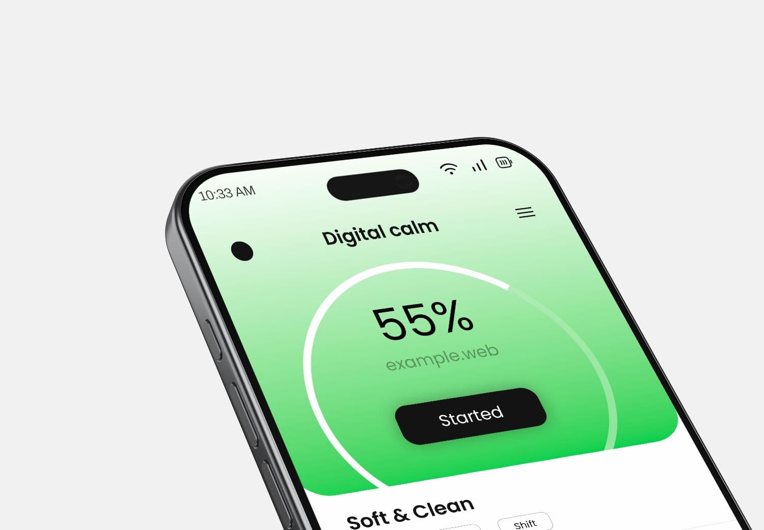 Minimal iPhone App Screen Mockup for Wellness UI