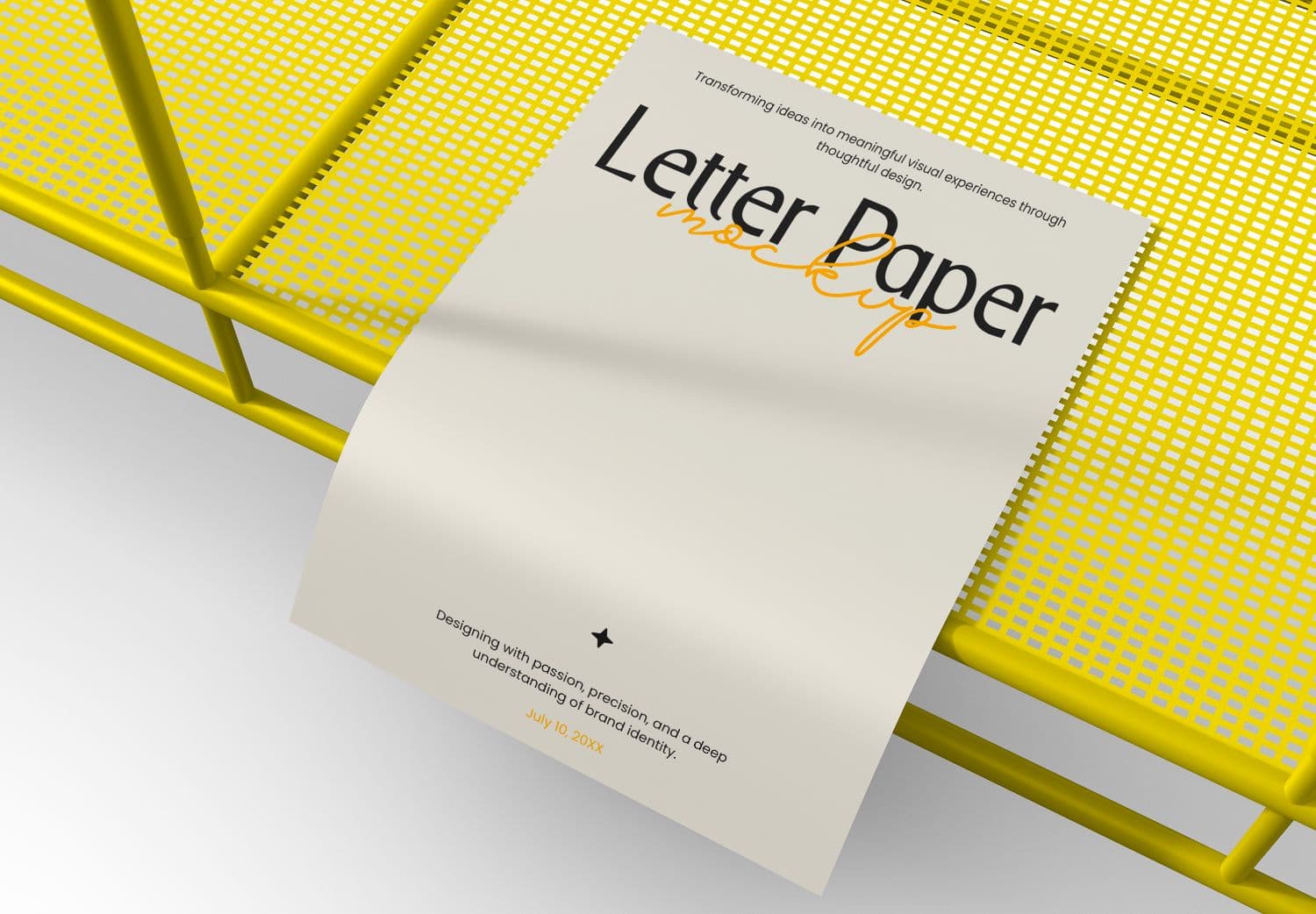 Letter Paper Mockup Yellow Metal Mesh Background